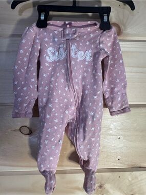 Carter's Dusty Pink Floral 'Sister' Footed One-Piece